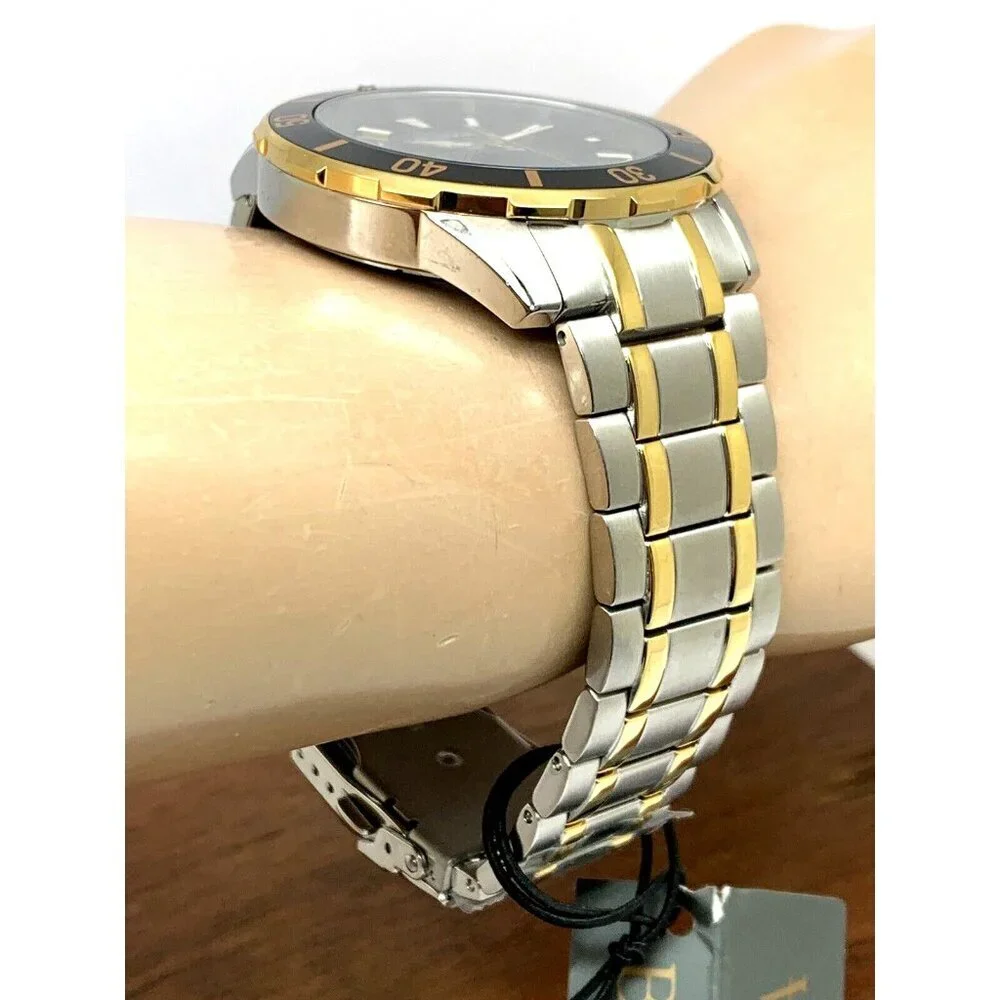 Bulova Men's Watch 98B394 Black Dial Date Quartz Two Tone Stainless Steel 44mm